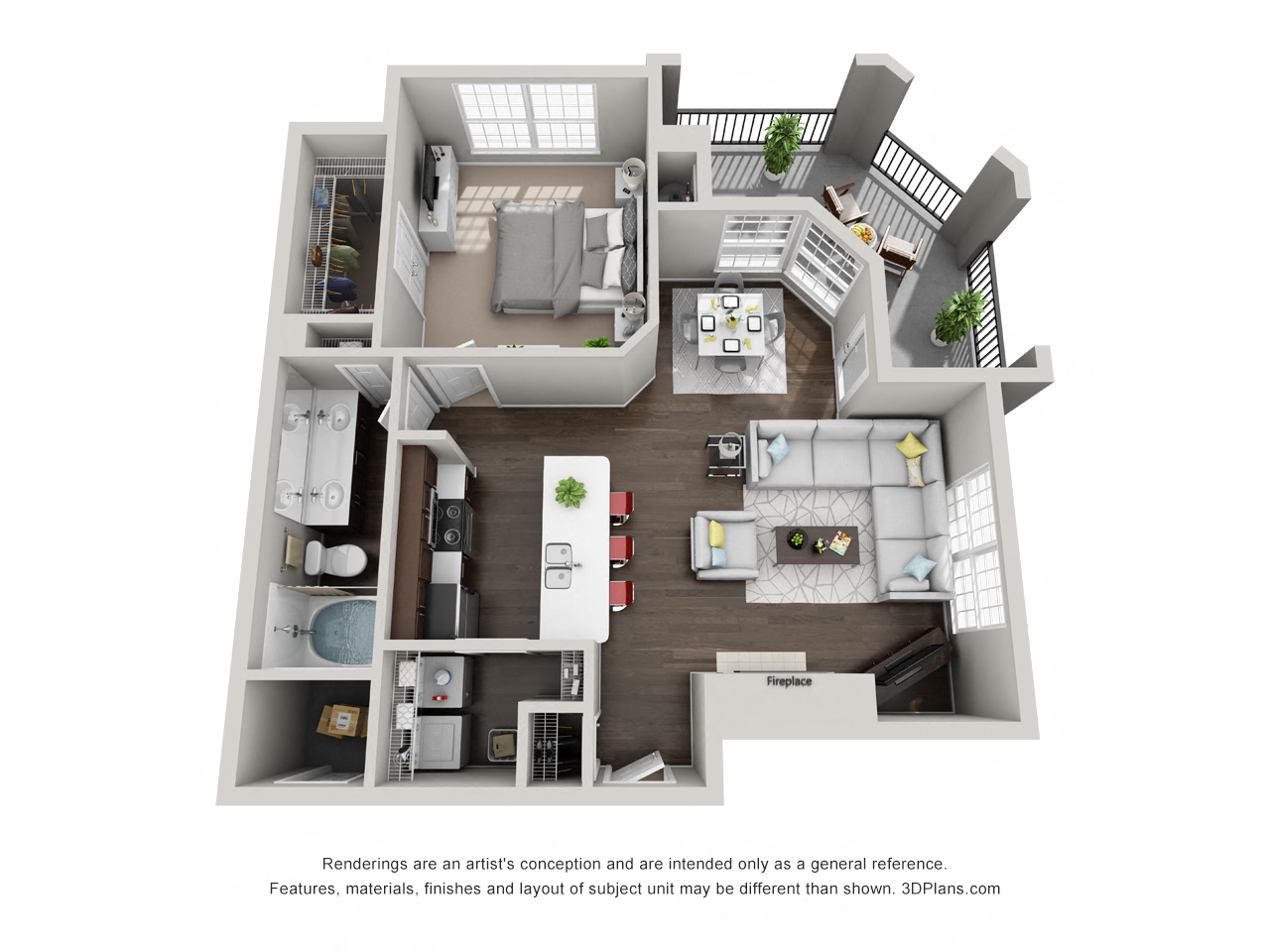 Floor plan for 1 bed, 1 bath, 788 sqft